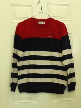 Lacoste - Striped Sweater, long sleeve, 100% cotton, crew neck. size L